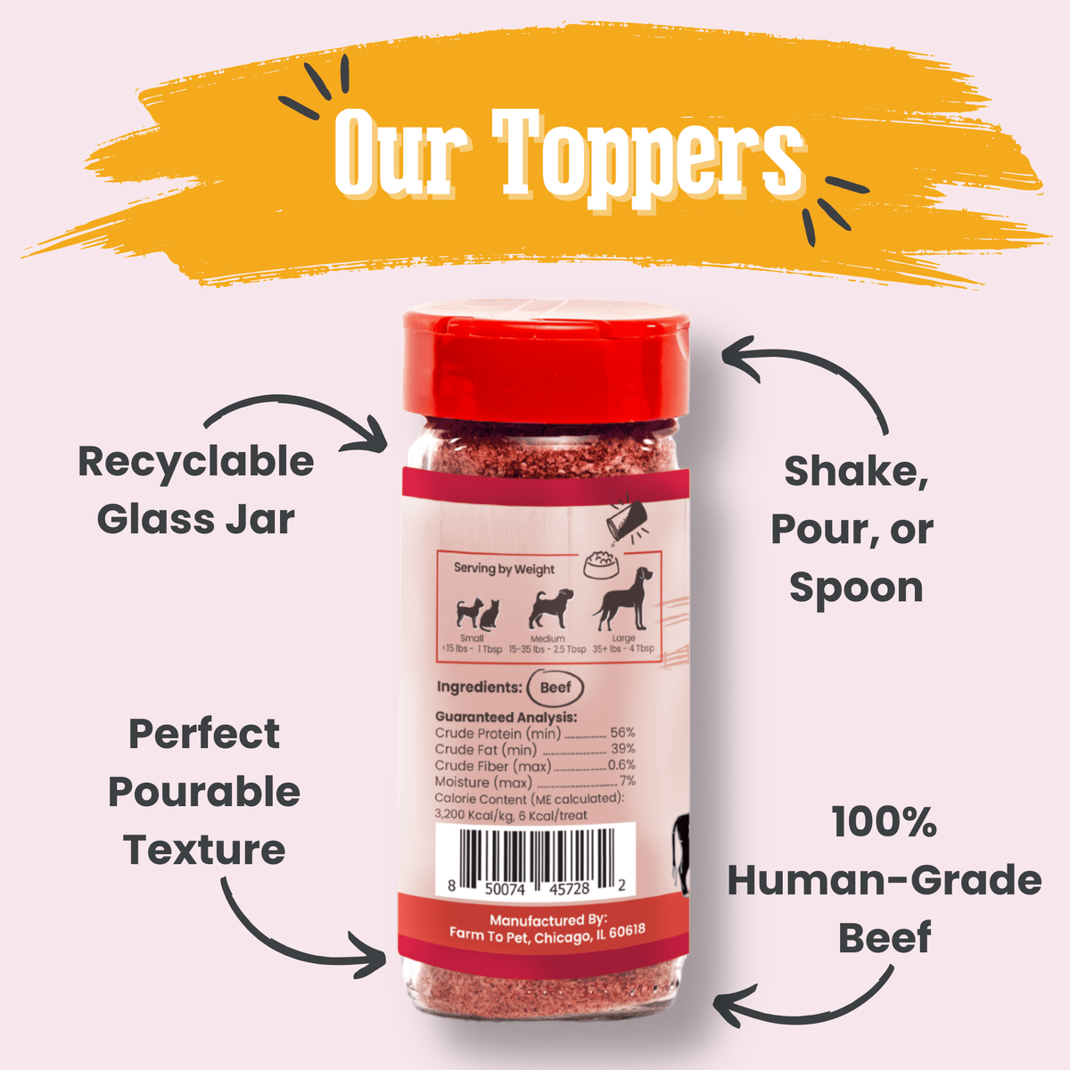 Beef Treat Topper – 100% Beef Meal Topper for Dogs & Cats